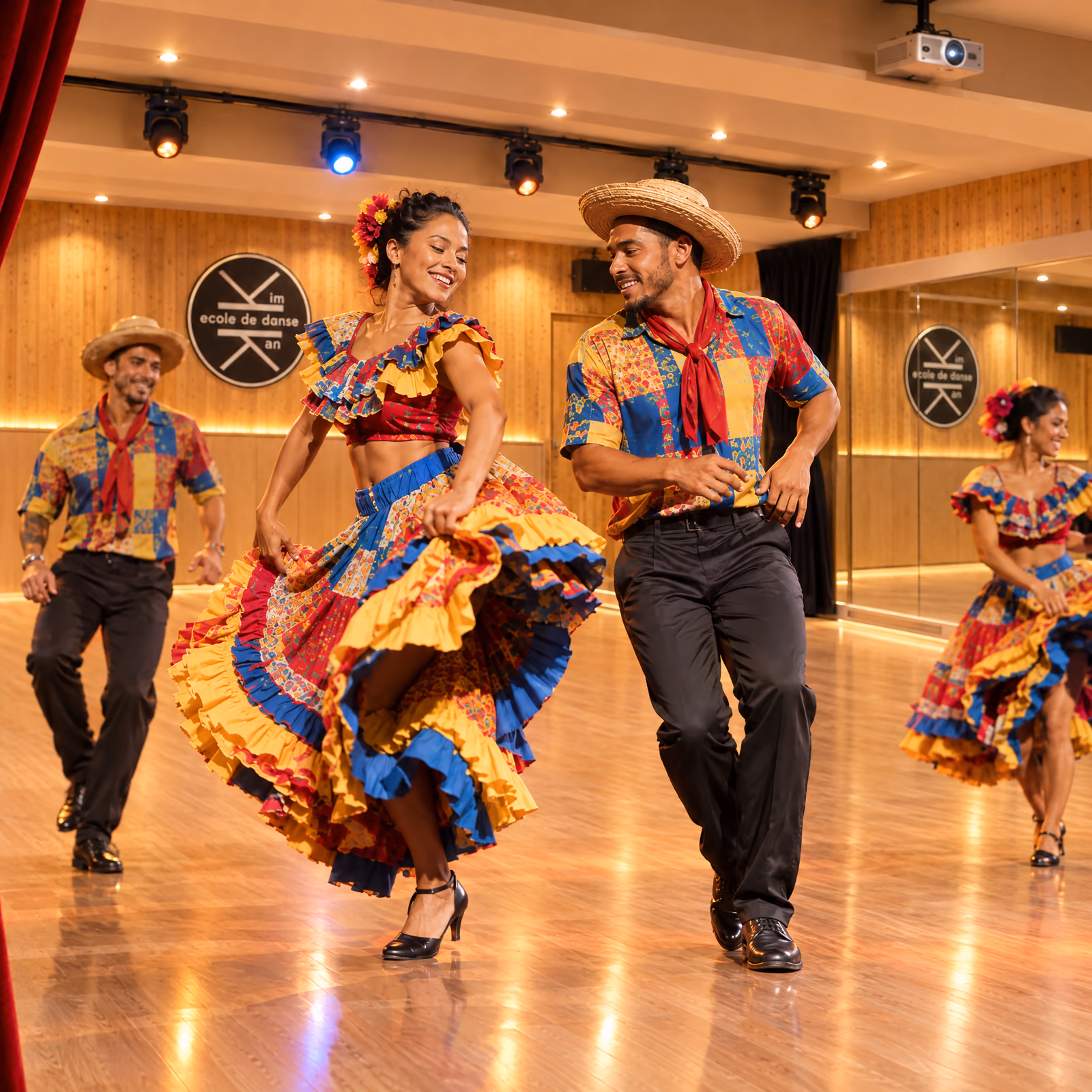 Forró : des couples en costumes colorés et chapeaux de paille dansent sous les projecteurs du Studio des Rigoles.